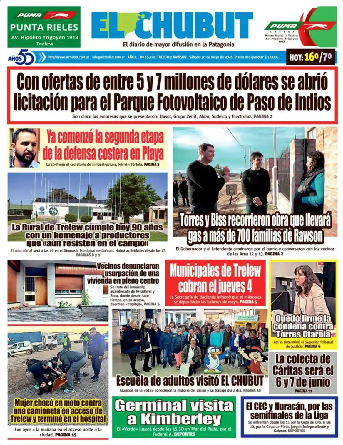 Estudios Max | RADIO LIBERTAD - Tapa del diario El Chubut