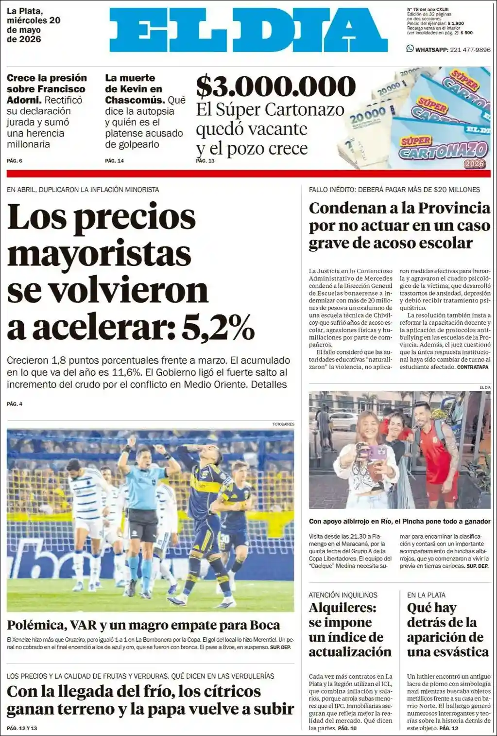 Estudios Max | RADIO LIBERTAD - Tapa del diario El Dia